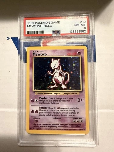 1999 Pokemon Unlimited Base Set Mewtwo Holo Rare 10/102 PSA 8