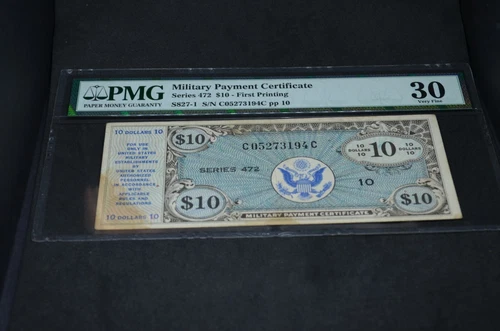 PMG Graded Military Payment Certificate $10 Banknote Series 472 VF30