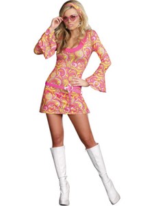 Adults Women's Sexy 70s Go Go Gorgeous Girl Dress Costume Large 10-14 | eBay