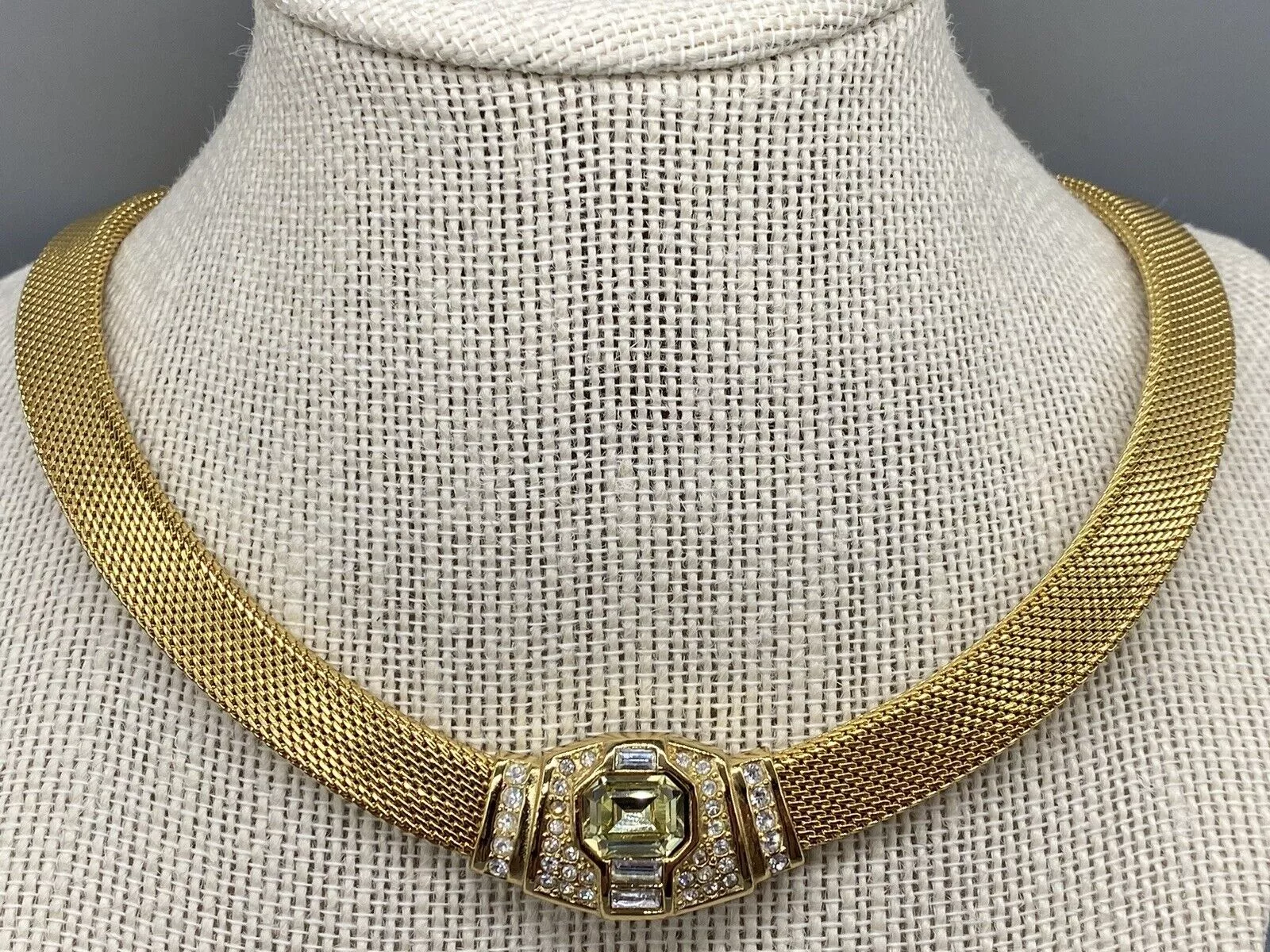 Collier ras du cou vintage rare CHRISTIAN DIOR strass serpent ton or