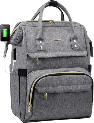 15.6'' Laptop Backpack for Women, Waterproof Anti-Theft, USB Charging, Grey