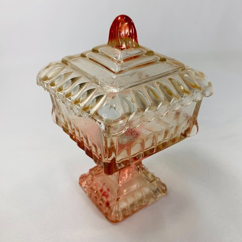 Reddish Pinkish Orange Ombre Depression Style Glass Covered Candy Dish - Picture 2 of 9