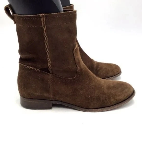 FRYE BOOTS Mujer Talla 9 Cara Corto Marrón Punta Redonda Tirar de Botines Foto 3 de 4
