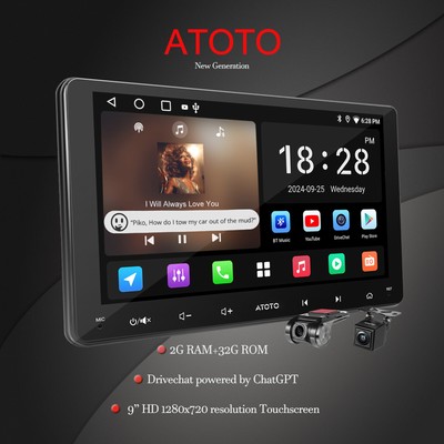 ATOTO 9 inch 2 DIN A5L Car Stereo Apple Carplay Android Drivechat GPS w/ F+R CAM
