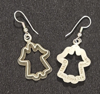 Vintage 1995 Ann Clark Ltd Pewter Cut Out Angel Christmas Dangle Drop Earrings