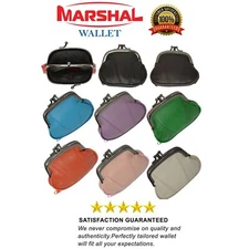 GENUINE LEATHER WOMEN'S SMALL COIN PURSE CHANGE HOLDER DOUBLE CLASP COLOR CHOICE