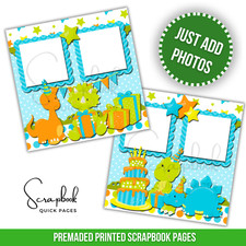 Dinosaur Birthday Scrapbook Pages PRINTED Premade Scrapbook Quick Pages 133