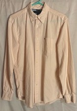 Tommy Hilfiger Mens M Medium Long Sleeve Button Down White Orange Stripe Shirt