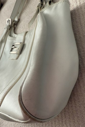 Vintage Y2K FENDI White Leather Shoulder Bag w/ Silver Hardware - Picture 3 of 13