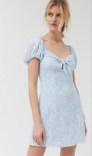 Urban Outfitters Tie-Front Puff Sleeve Midi Dress Light Blue Floral Women S New