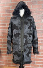 Dior Black And Anthracite Camouflage Reversible Leather & Lamb Fur Coat , Size 4