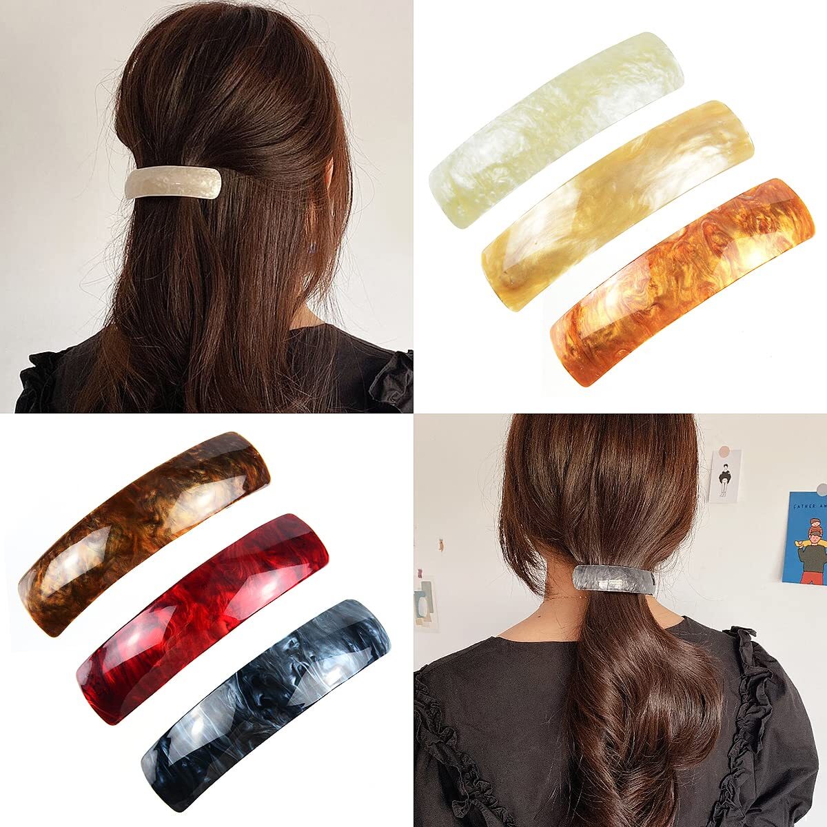 KASURE 6 Stück Haarspangen Für Damen – Automatische French Barrettes, Für Dünnes & Dickes Haar, Langer Stil, 6 Farben