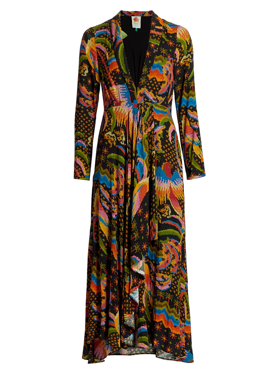 Farm Rio Macaw Island Maxi Dress S M L Long Sleeve Black Bird Print Boho  New | eBay