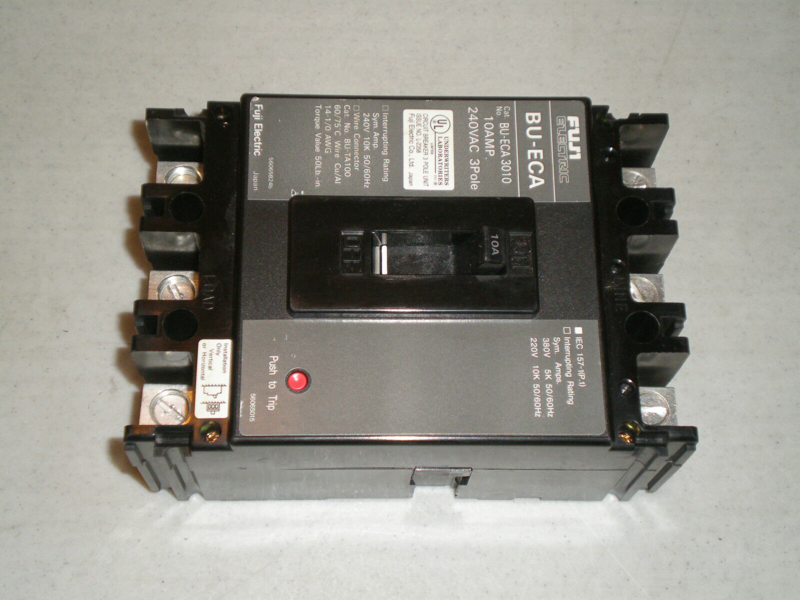 Fuji Electric Breaker BU-ECA 3010  10 Amp, 3 Pole, 240VAC  BU-ECA3010