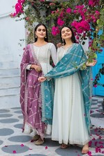 White Anarkali Gown Pakistani Salwar kameez Indian Wedding Dress Bollywood