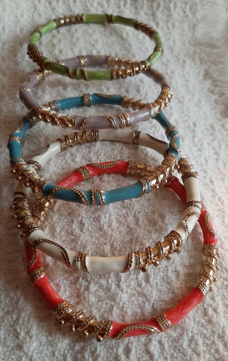 Vintg Set 5 Stackable Braclets Bangles Bright Col… - image 2