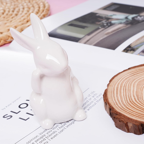 White Ceramic Easter Bunny Figurine Home Table Decor, Porcelain Rabbit Statue fo - Picture 6 of 7