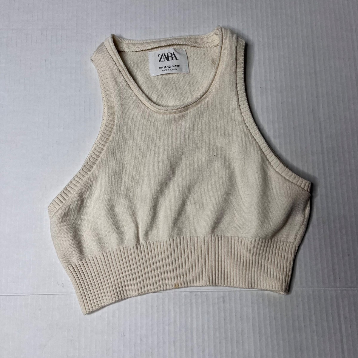 Chunky Knit Cropped Knit Vest Zara Zara Girls 11-12 Cream Sweater Vest