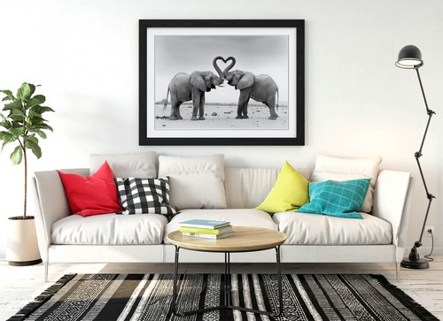 ELEPHANTS MAKING HEART SHAPE WITH TRUNKS 2 -FRAMED WALL ART POSTER PAPER PRINT - Picture 4 of 11