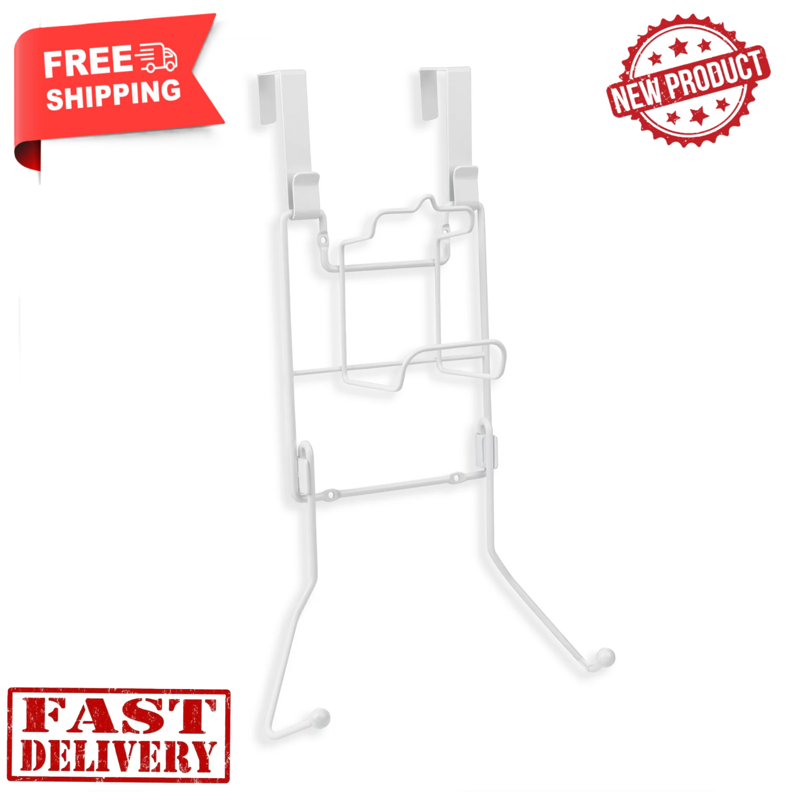 Over the Door Iron and Ironing Board Holder Steel Adjustable Portable White NEW-image