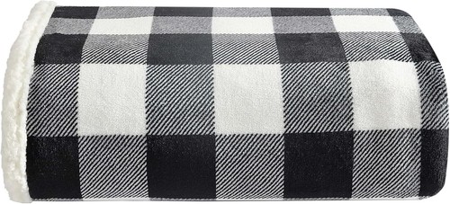 Cozy Black Check Throw Blanket - Reversible Sherpa Fleece for Gifting & Travel - Picture 3 of 12