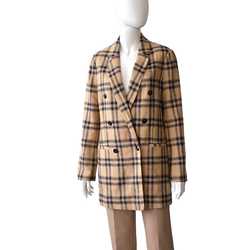 MAX&CO MAX MARA COTTON LINEN MID JACKET BLAZER S/M FR38 DE36 US4 UK8 TARTAN