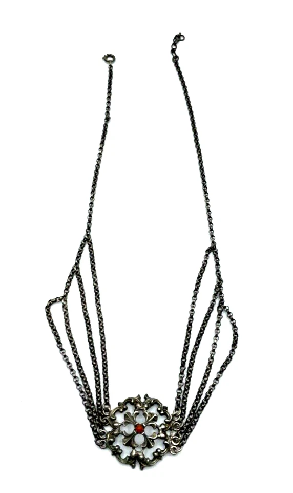 Antik 800 Silber Kropfkette Koralle Trachtenschmuck Halskette Collier Landhaus - Bild 1 von 4