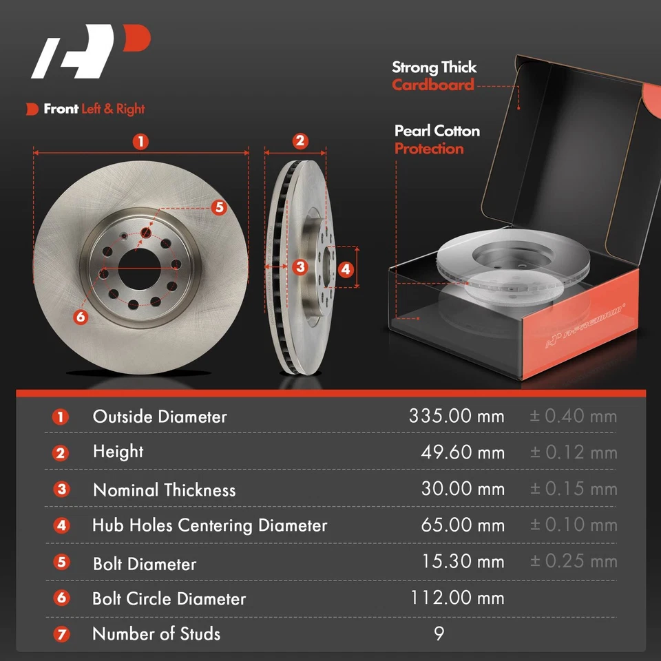 12x Rotores de disco y pastillas de freno delanteras y traseras para Volkswagen Atlas Cross Sport Foto 2 de 4