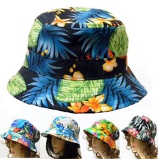 S/M UNISEX Bucket Hat Sun Summer Flower Leaf Tropical Beach Feather Wide COTTON