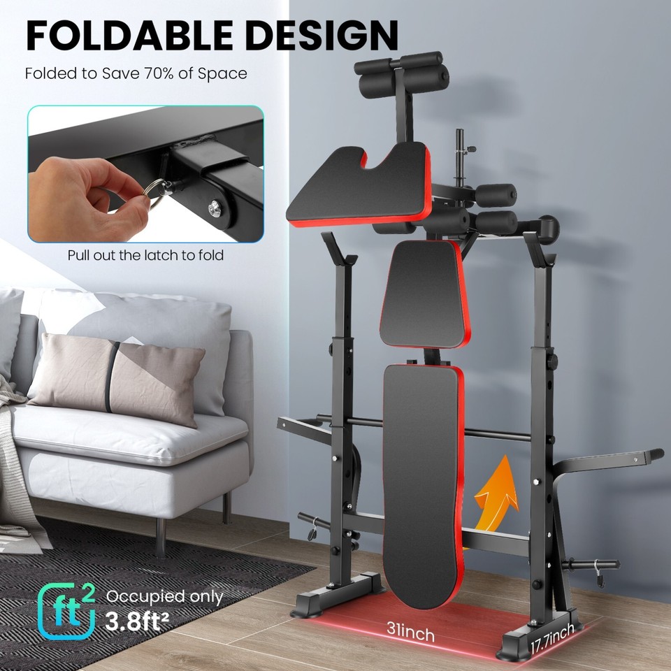 6 in 1 600lbs Weight Bench Set w/Squat Rack, Adjustable Incline Bench ...