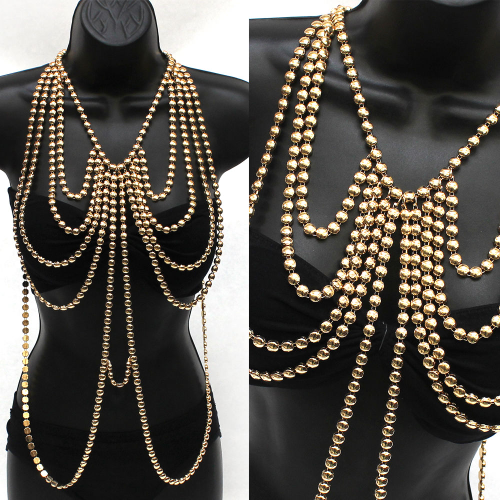 Golden Body Chain Jewelry Chains Lnecklace Harness Long Tassel Chain Clothing - Picture 4 of 7