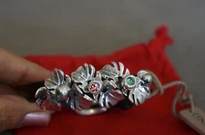 NWT Uno De 50 Pink Mint Elements Crystal Silver Leaf Leather Bracelet 6.5-7.5"