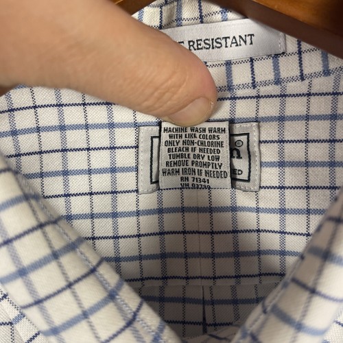 LL Bean Dress Shirt 17-36 White Blue Graph Plaid Heavy Cotton Classic - Picture 6 of 11