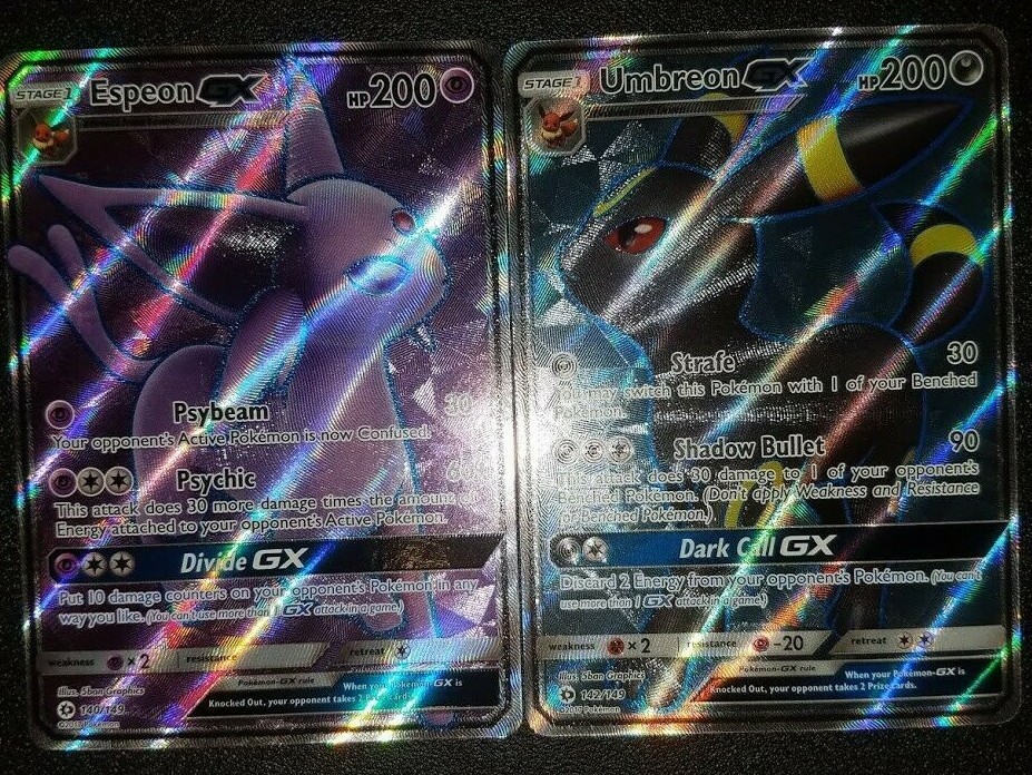 FULL ART Espeon + Umbreon GX ULTRA RARE 140/149 142/149 Sun Moon (Base Set) - LP