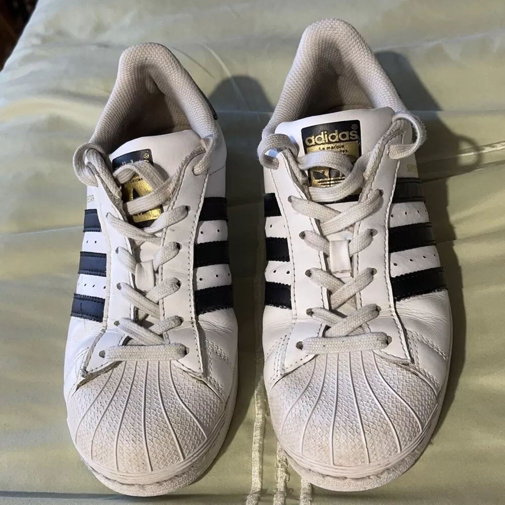 Adidas White &amp; Black Superstar Lace Up Sneakers, 6.5 | eBay