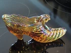 Fenton Carnival Art Glass Draped Cat Head Slipper Shoe Iridescent Purple Sticker