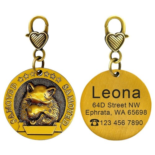 Gold Engraved Dog ID Tag Personalized Metal Dog Tags Custom Puppy Cat ID Name - Picture 11 of 14