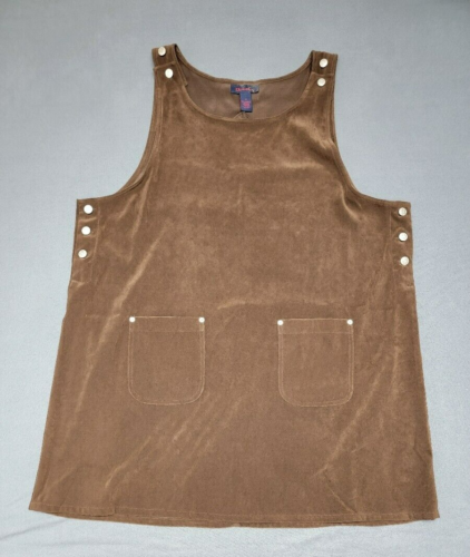 DENIM & CO~ Woman's 2X Jumper Dress Suede-Like BROWN Pockets