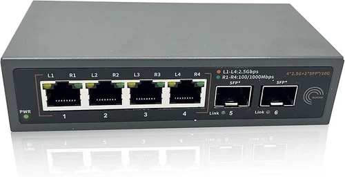 Switch 10G Fibre Optique–2 Ports SFP+ 10Gb, 4 Ports Gigabit Ethernet, Plug&Play