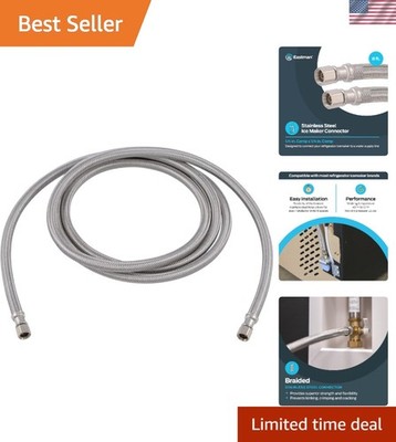 8 Ft. Braided Stainless Steel Ice Maker Connector with Nickel-Plated Brass Nuts