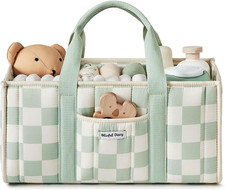 Checkered Diaper Caddy Organizer Nursery Storage Basket Sage Green