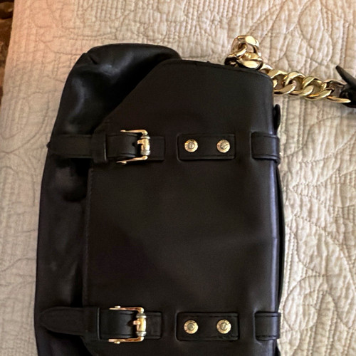 Henri Bendel Black Shoulder Bag Gold Chain Strap Zip Detachable Purple Lining