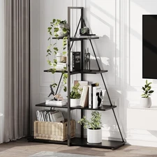 4-Tier A-Shaped Wooden Storage Bookshelves Bookcase Ladder Shelf for Home Office