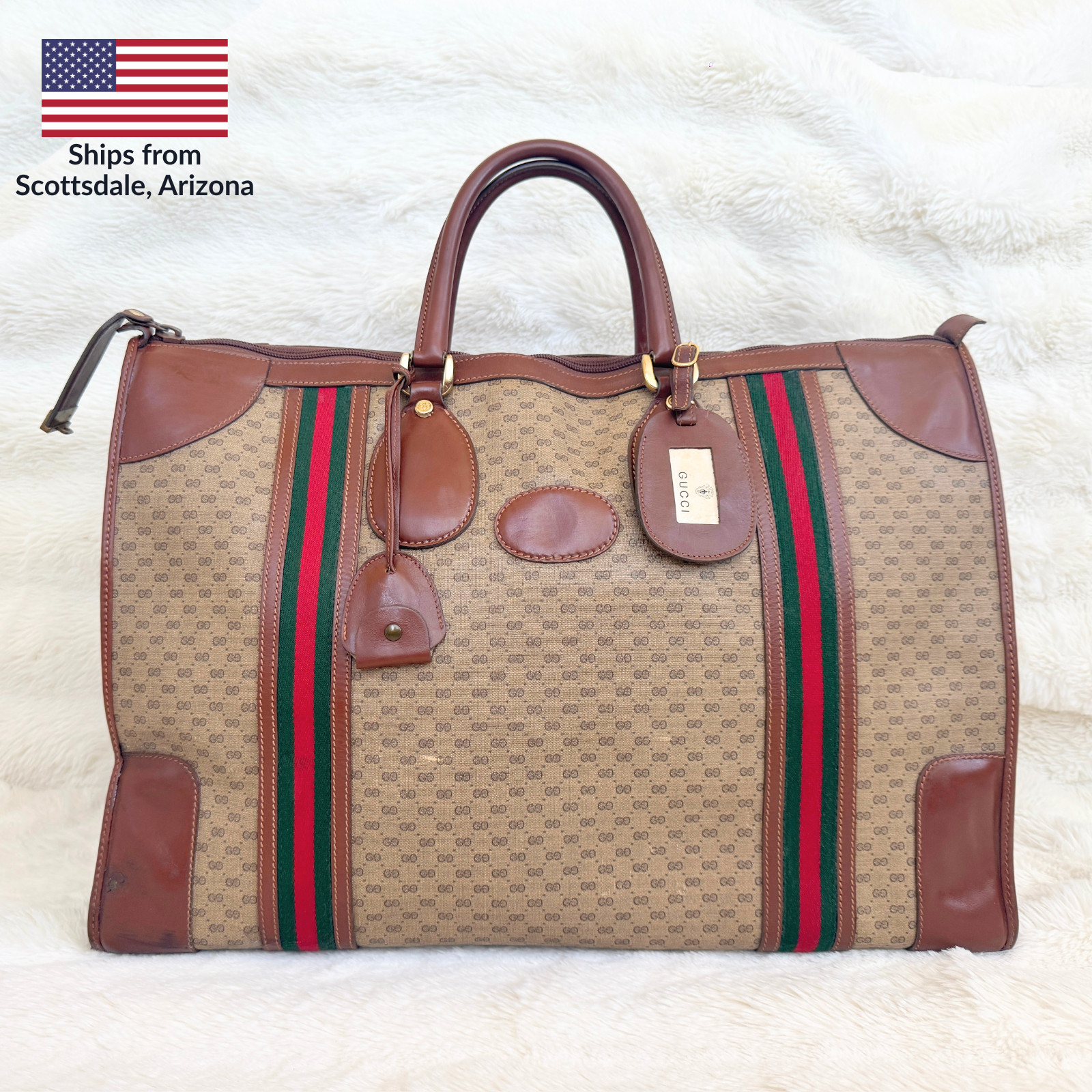 Auth Rare Vintage GUCCI Sherry Duffle Bag Travel Tote Boston