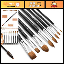 Professional Watercolor Brush Set - 8 Pcs Sable Paint Brushes, Flat, Round, Cat'