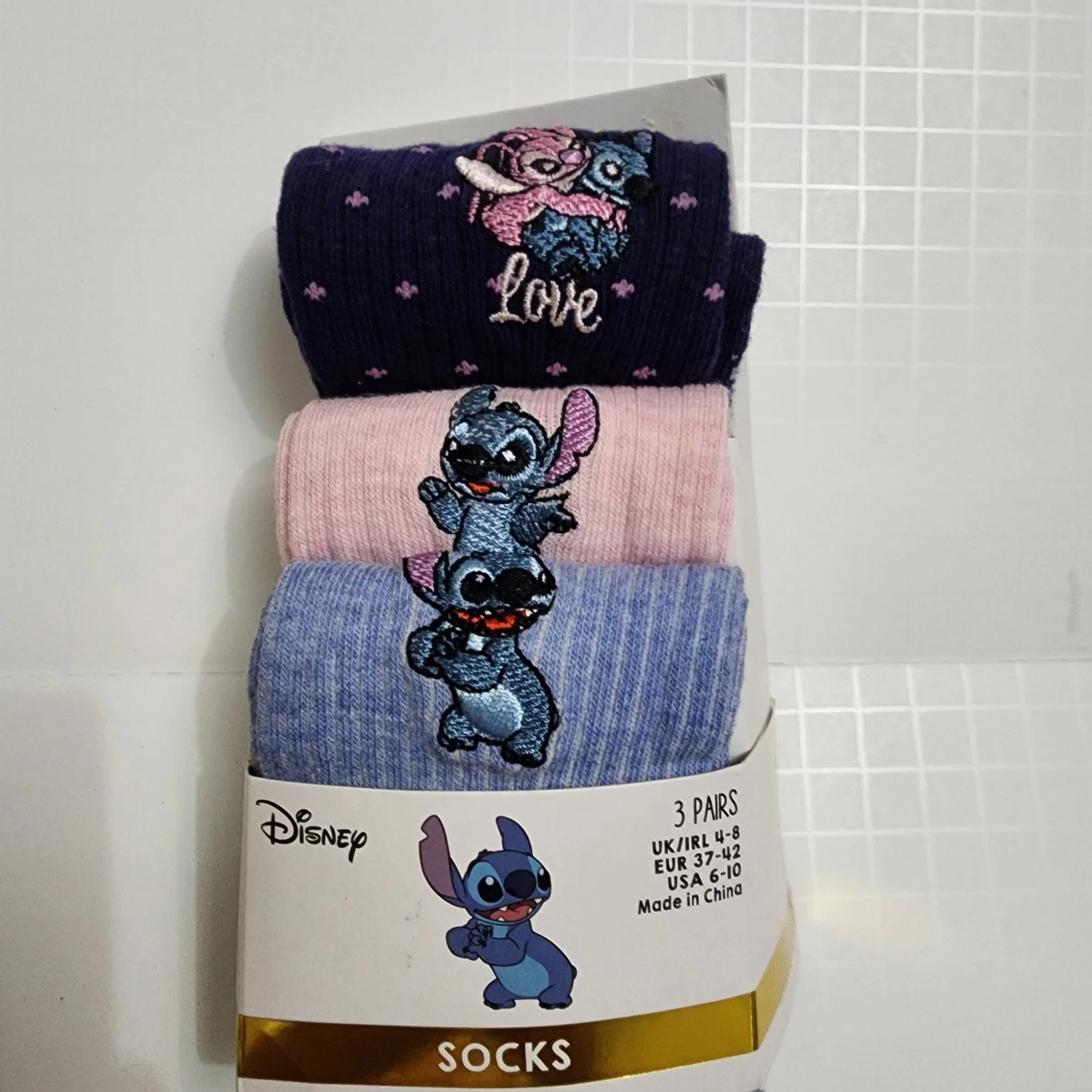 Conjunto de Calcetines Primark Stitch Angel Disney EE. UU. 6-10 Azul Amor Paquete de 3 Rosa Azul Nuevo