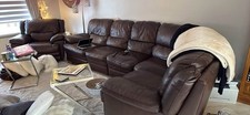 7 Pieces Sofa Set with 2 Ottoman(Excellent Condition) - Matte Brown Leather