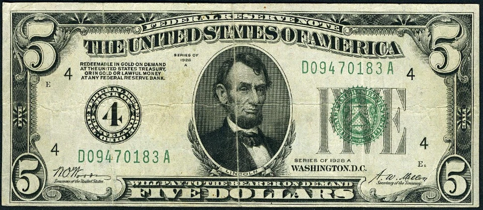 FR. 1951 D $5 1928-A Federal Reserve Note Cleveland D-A Block VF+ - Image 2 of 3