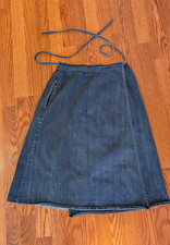 Vintage 1970's Blue Denim Wrap Skirt A-line Pockets Made Hong Kong Euc Sz 15/16