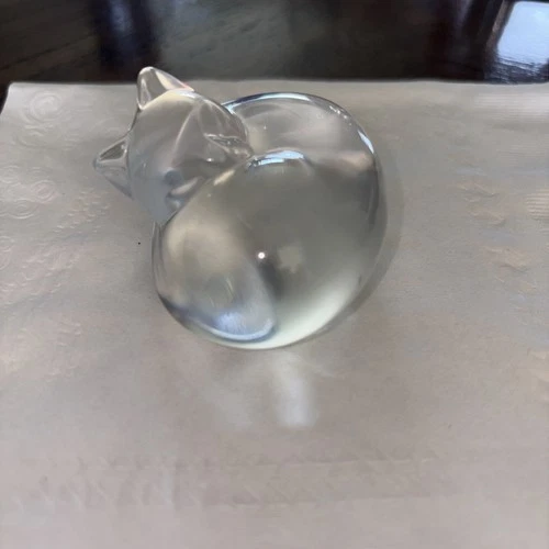 Steuben Glass Sleeping Cat Paperweight, Hand Cooler, Vintage, Rare, Signed